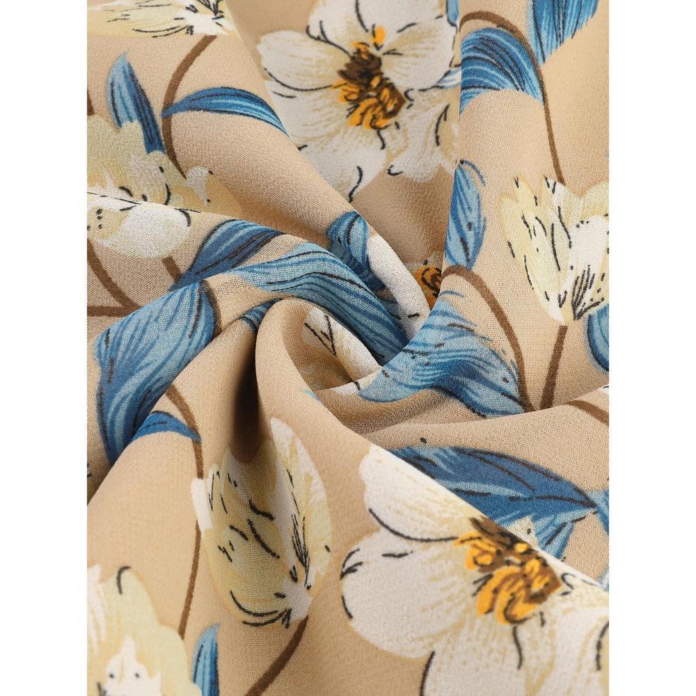 INSPIRE CHIC Women's Round Neck Ruffle 3/4 Sleeve Floral Print Chiffon Blouse Product Image
