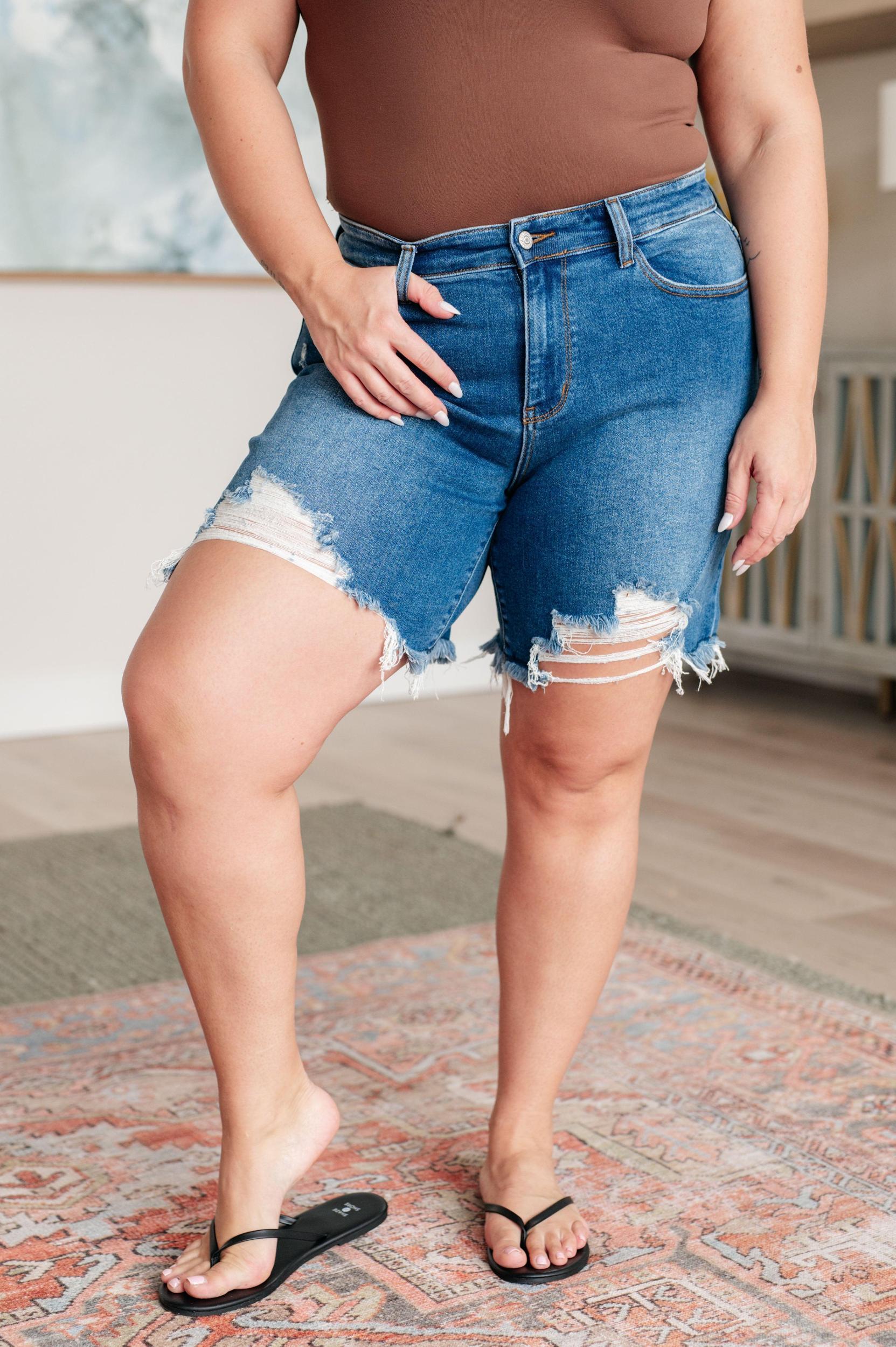 Kelsey Mid Rise Distressed Cutoff Judy Blue Jean Shorts - ONLINE EXCLUSIVE! Product Image