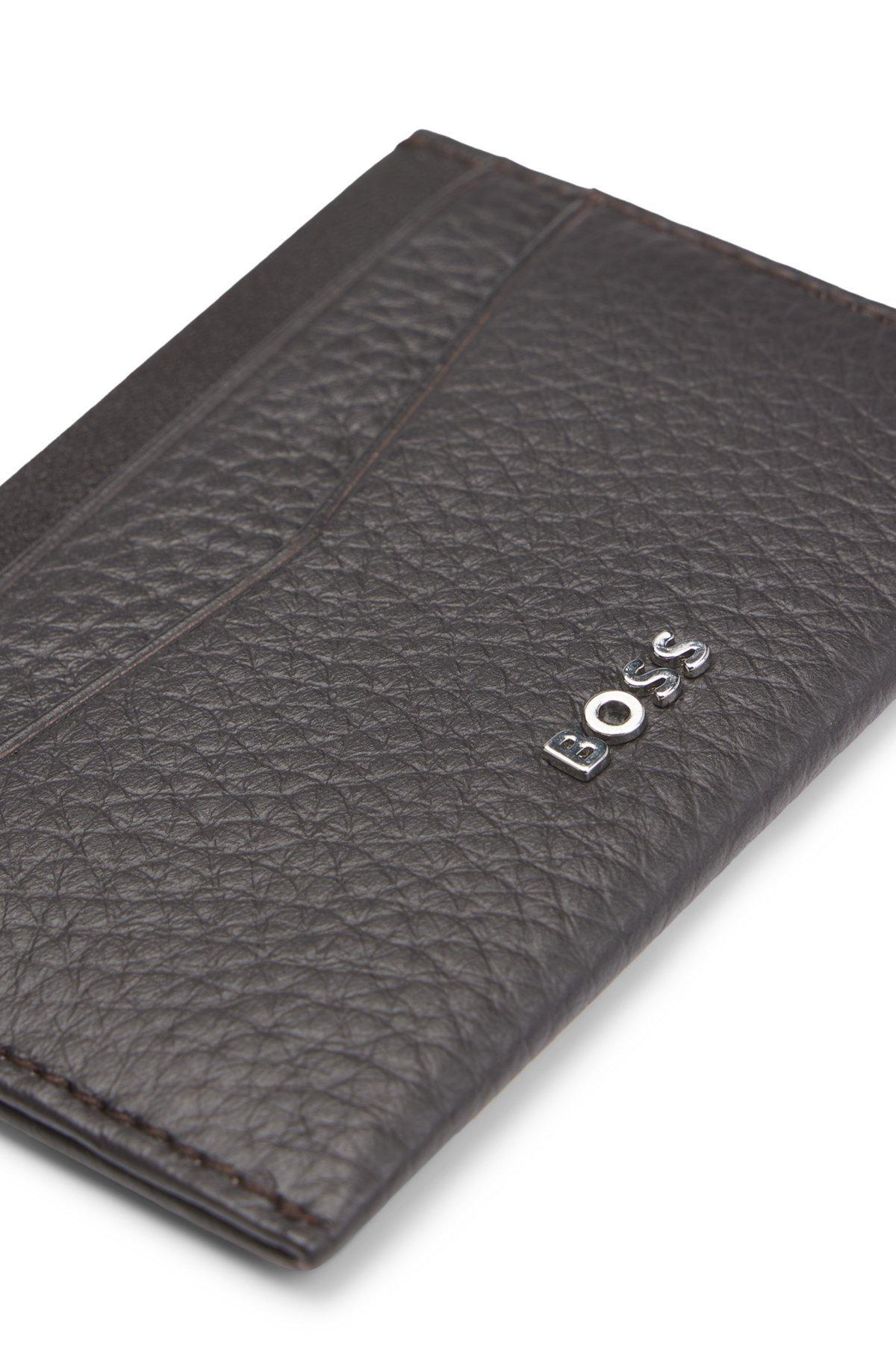 Card holder in grained leather with metallic logo lettering Product Image