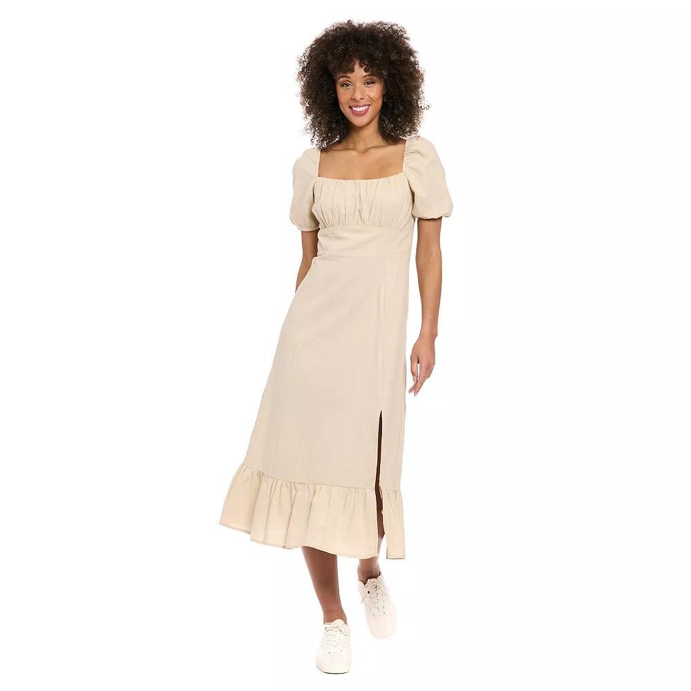 Women's London Times Floral Squareneck Puff Sleeve Empire Waist Midi Dress, Size: 12, Beige Product Image