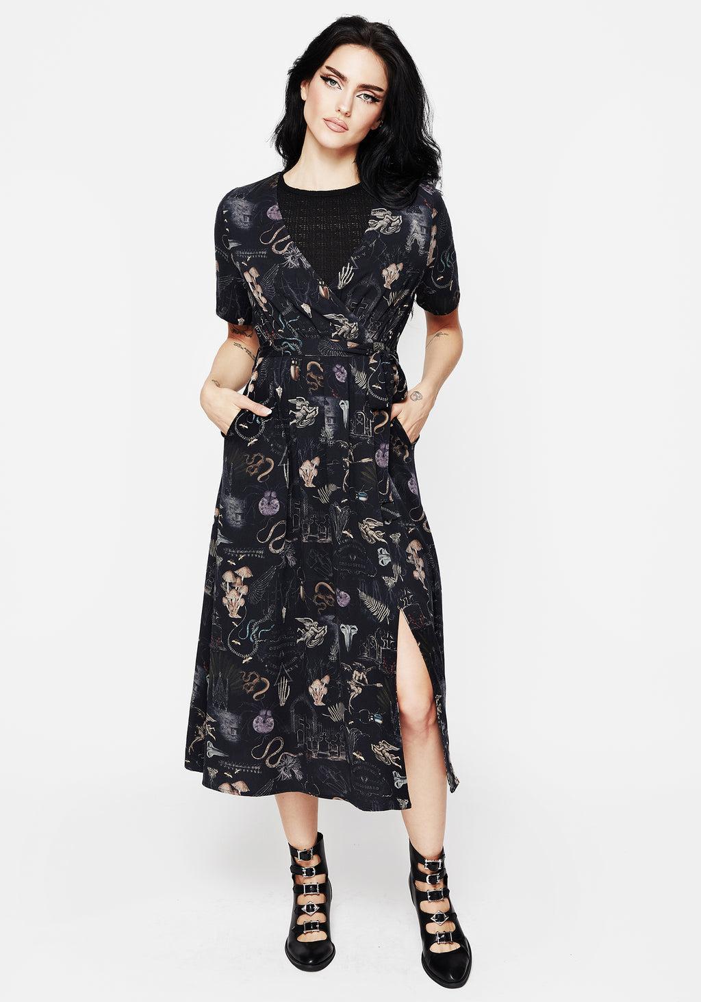 Maudeline Victoriana Print Eco-Viscose Midi Wrap Dress Product Image