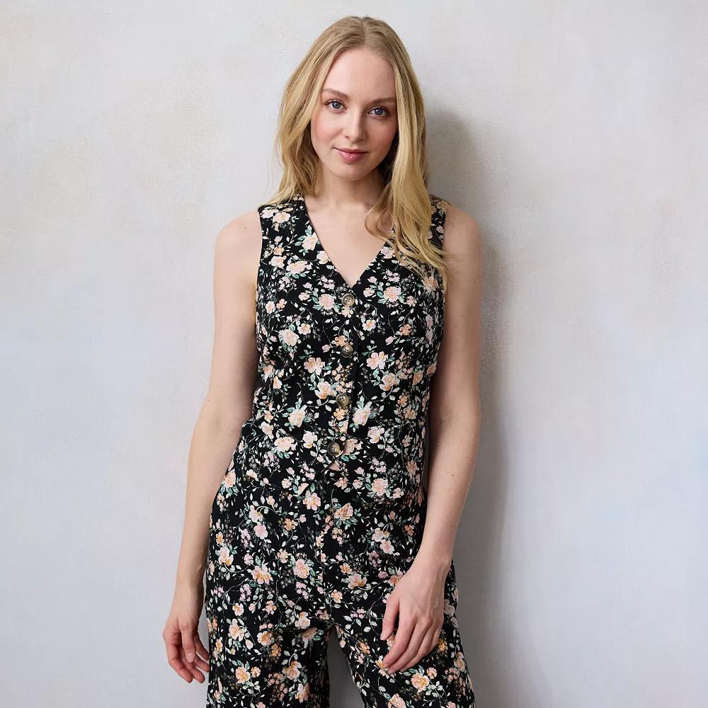 Women's LC Lauren Conrad V-Neck Vest, Size: XL, Black Liza Blooms Product Image