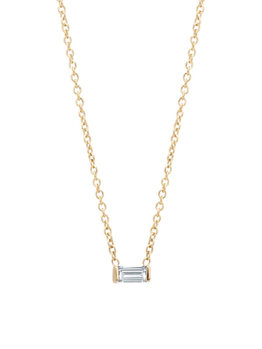 Womens Birthstones 14K Yellow Gold & White Diamond Horizontal Baguette Necklace Product Image