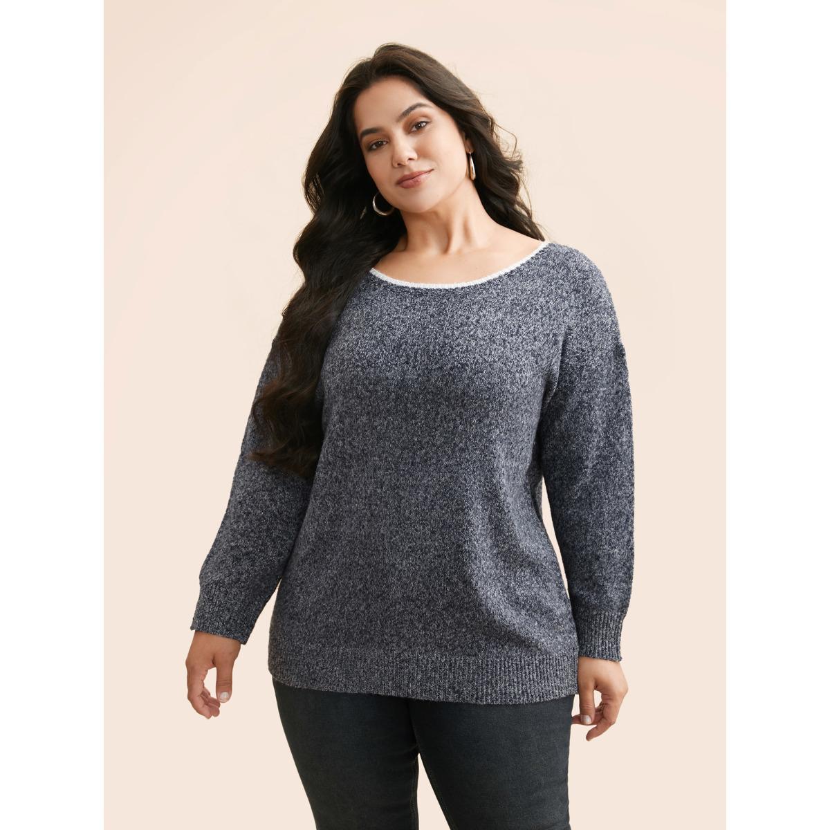 Plus Size Round Neck Bowknot Cut Out Pullover Midnight Women Casual Long Sleeve Round Neck Everyday Pullovers BloomChic 22-24/3X Product Image