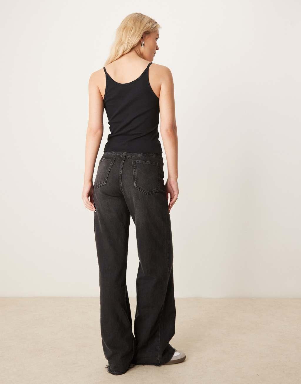 ASOS DESIGN strap detail scoop neck tank top in black Product Image