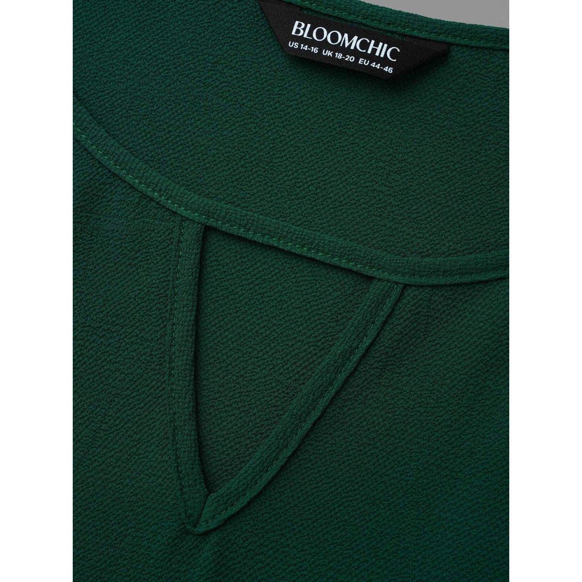 Plus Size Emerald Solid Keyhole Ruffle Sleeve Blouse Women Elegant Extra Long Sleeve Round Neck Everyday Blouses BloomChic 22-24/3X Product Image