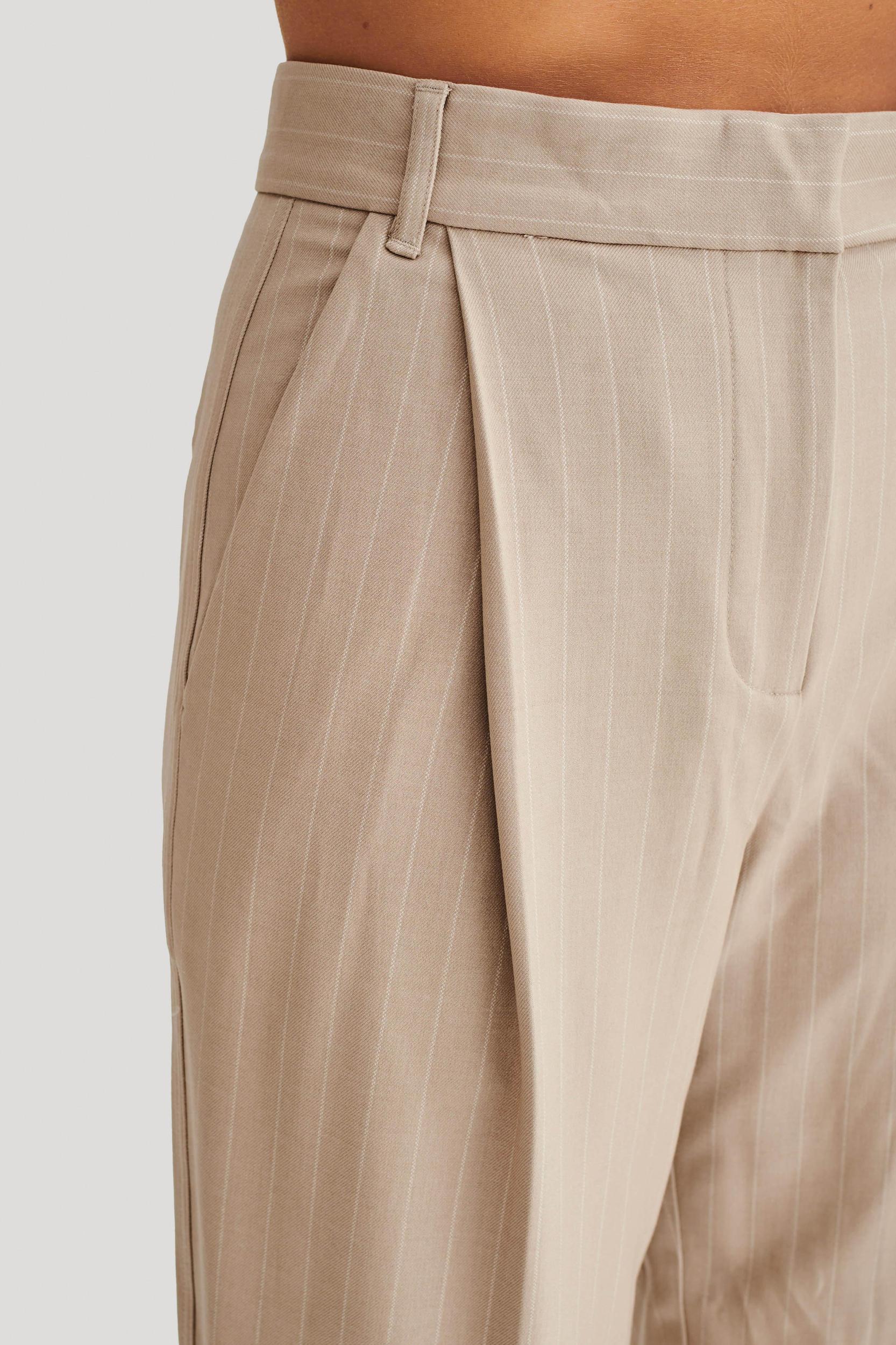 Amelie Suiting Straight Leg Pants - Taupe Pinstripe Product Image