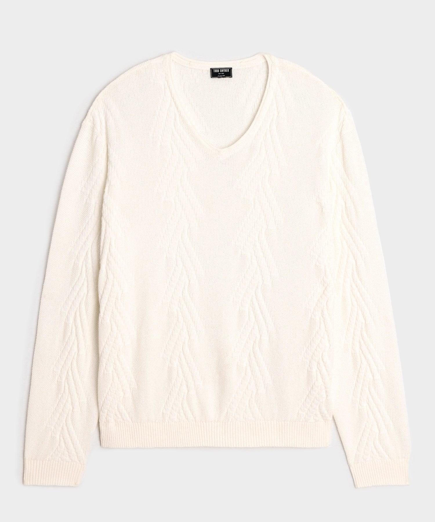 Cotton V-Neck Fisherman Sweater Product Image