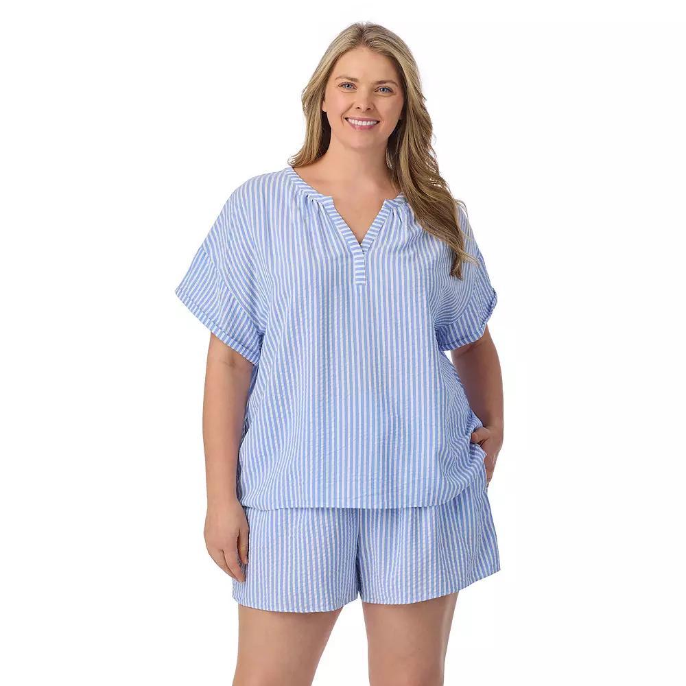 Plus Size Draper James 2-Piece Seersucker Short Sleeve Pajama Top & Pajama Shorts Set, Women's, Size: 3XL, Blue Stripe Product Image