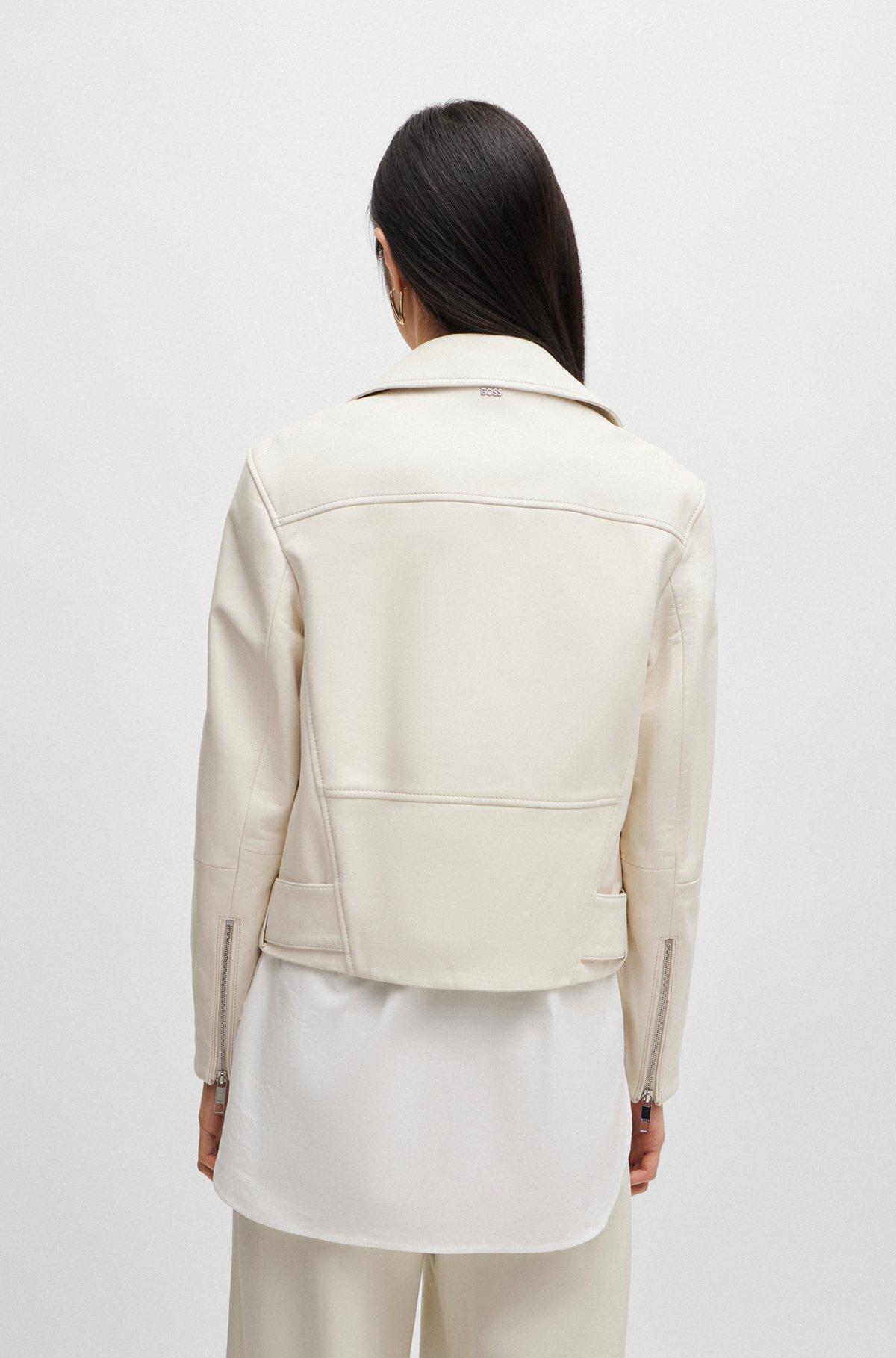 Leather jacket with signature lining and asymmetric zip Product Image