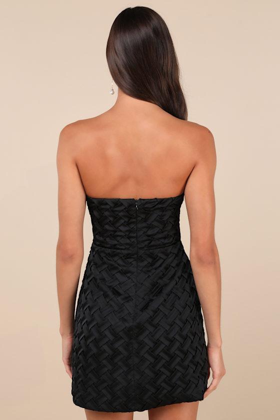 Modern Event Black Woven Texture Strapless Bodycon Mini Dress Product Image