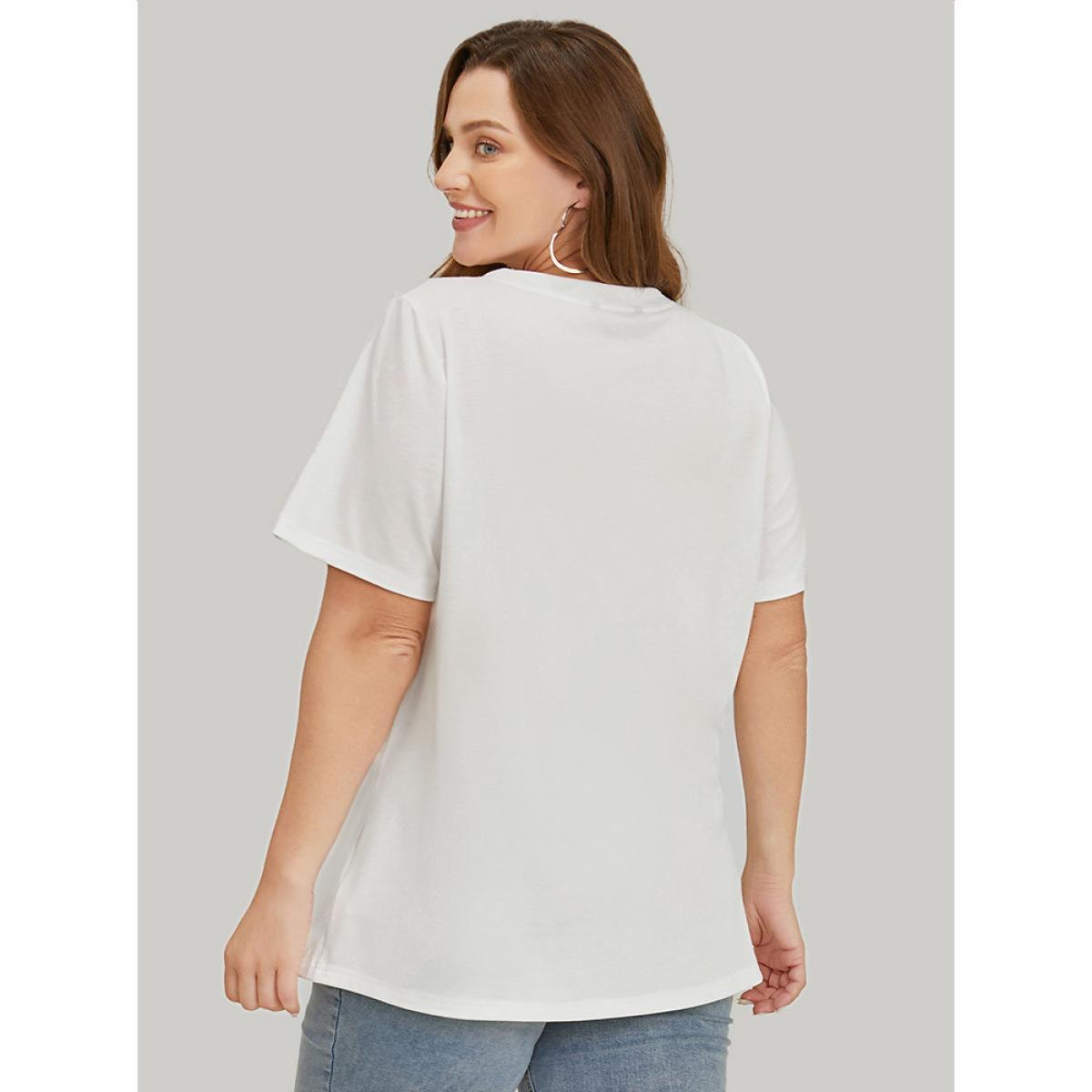 Plus Size Heart & Slogan Print Graphic T-shirt White Women Casual Positive slogan Dailywear T-shirts BloomChic 22-24/3X Product Image
