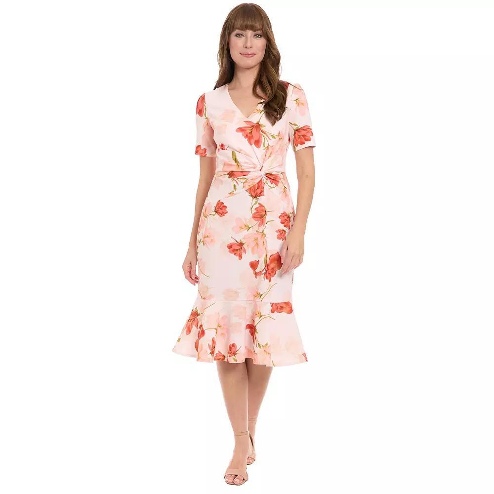 Women's London Times Side Twist Midi Sheath Dress, Size: 6, Ivory Peach Product Image
