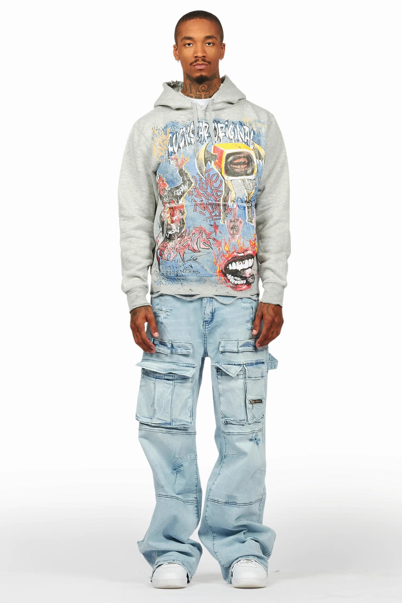 Yooz Heather Grey Hoodie & Burain Baggy Fit Jean Bundle Male Product Image