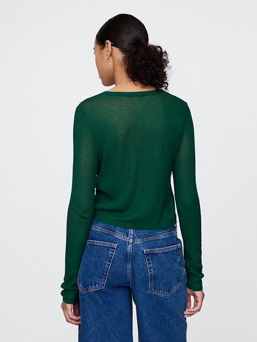 Sheer Rib Cropped Tie-Front Cardigan Product Image