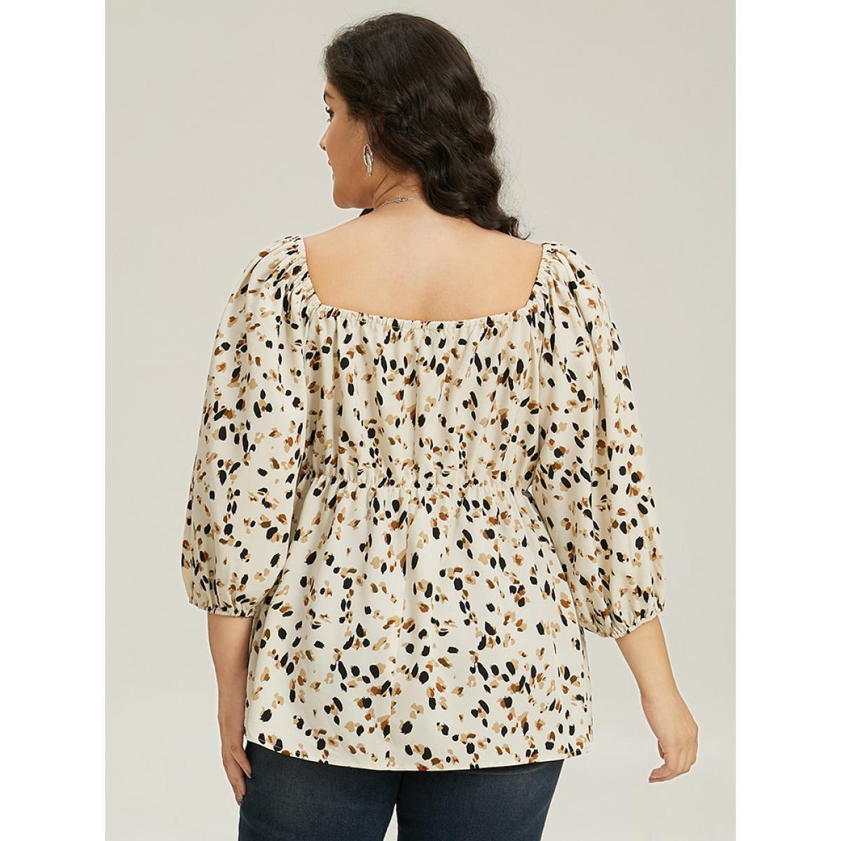 Plus Size Ivory Allover Print Lantern Sleeve Blouse Women Elegant Elbow-length sleeve V-neck Dailywear Blouses BloomChic 18-20/2X Product Image