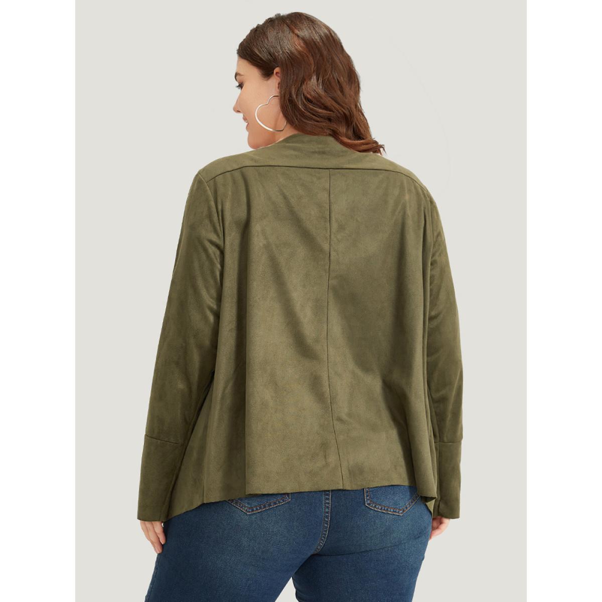 Plus Size Plain Tassel Trim Open Front Jacket Women ArmyGreen Tassels Vacation Jackets BloomChic 28/5X Product Image