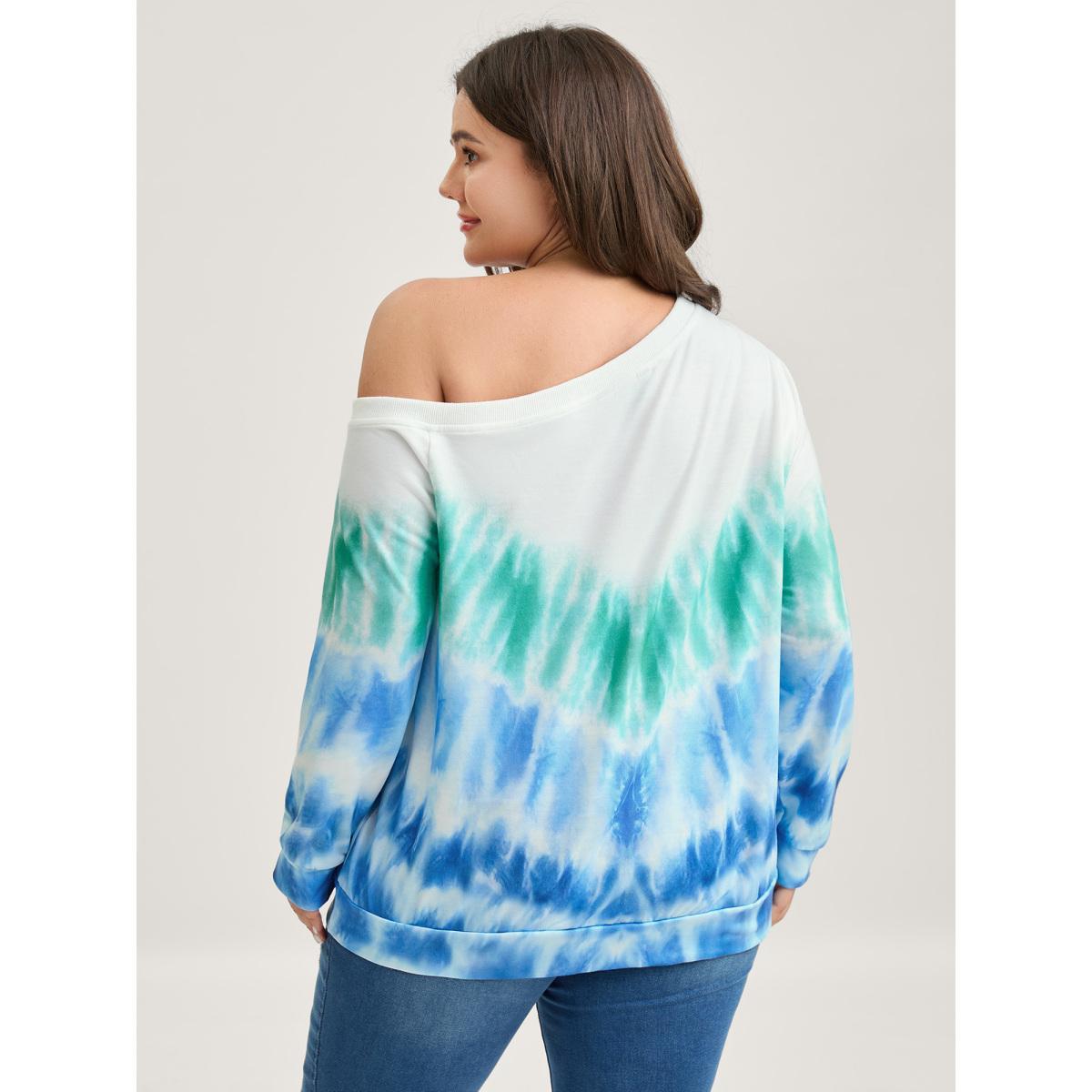 Plus Size Tie-Dye One-Shoulder Sweatshirt Women Mediumblue Asymmetrical Neck Everyday-Casual Sweatshirts BloomChic 22-24/3X Product Image