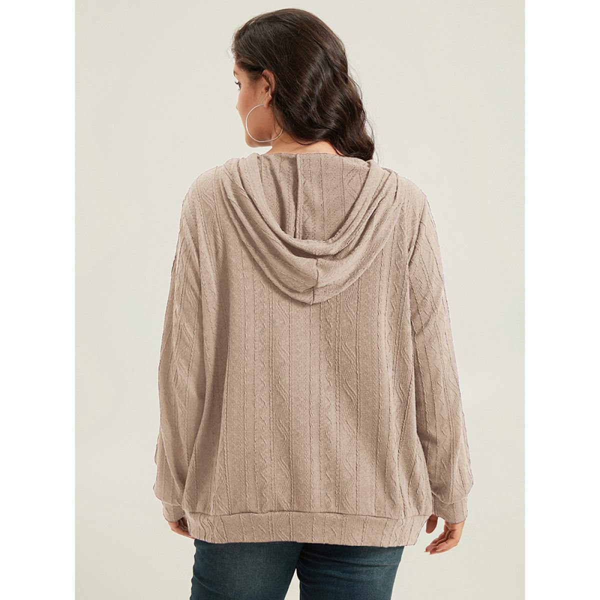 Plus Size Plain Textured Hooded Drawstring Sweatshirt Women LightBrown Casual Elastic cuffs Hooded Everyday Sweatshirts BloomChic 10/M Product Image