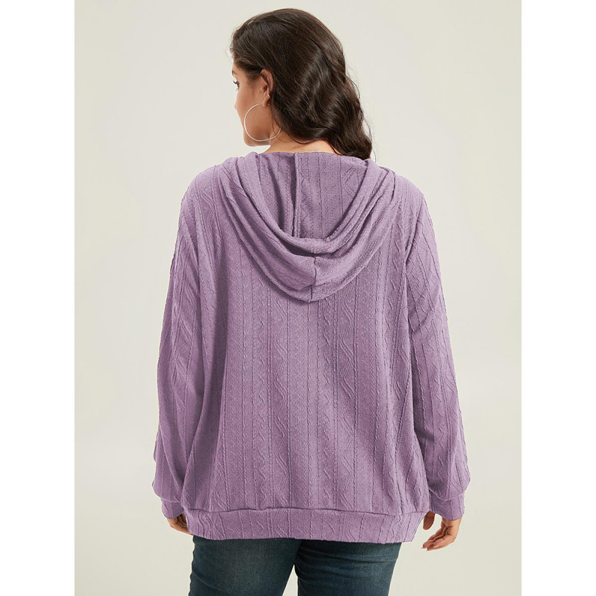 Plus Size Plain Textured Hooded Drawstring Sweatshirt Women Purple Casual Elastic cuffs Hooded Everyday Sweatshirts BloomChic 14-16/1X Product Image