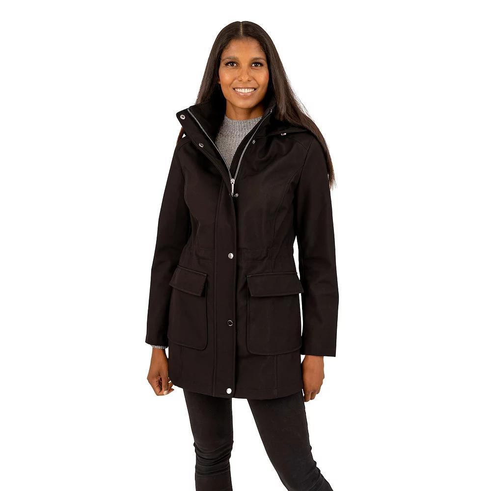 Women's Fleet Street Faux-Fur Hooded A-Line Soft Shell Anorak Parka Jacket, Size: Medium, Black Product Image