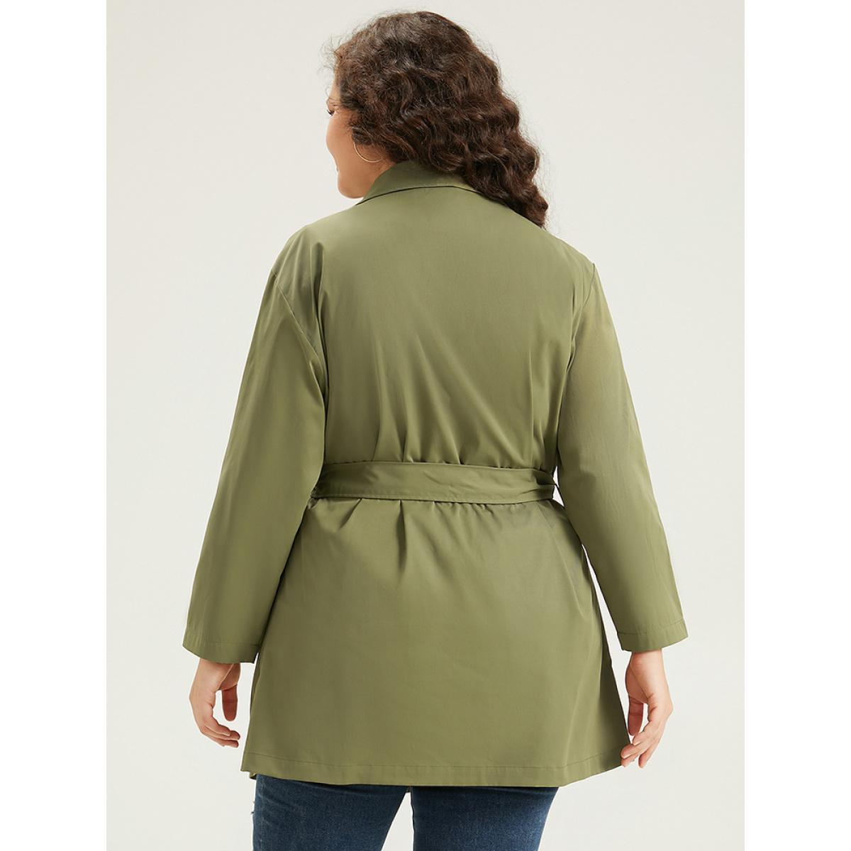 Plus Size Lapel Collar Belted Slant Pocket Coat Women Sage Casual Plain Ladies Everyday Winter Coats BloomChic 10/M Product Image