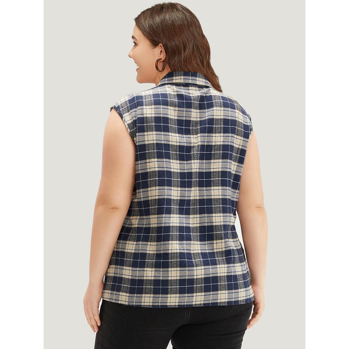 Plus Size Plaid Flap Pocket Button Up Sleeveless Jacket Women Aegean Casual Button Ladies Dailywear Winter Coats BloomChic 18-20/2X Product Image