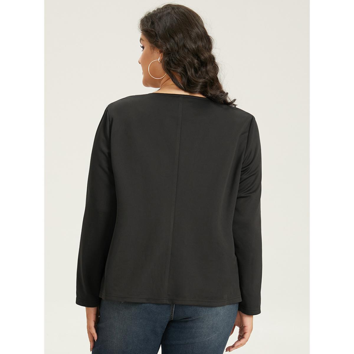 Plus Size Halloween Solid Buckle Detail Jacket Women Black Plain Work Jackets BloomChic 30/6X Product Image