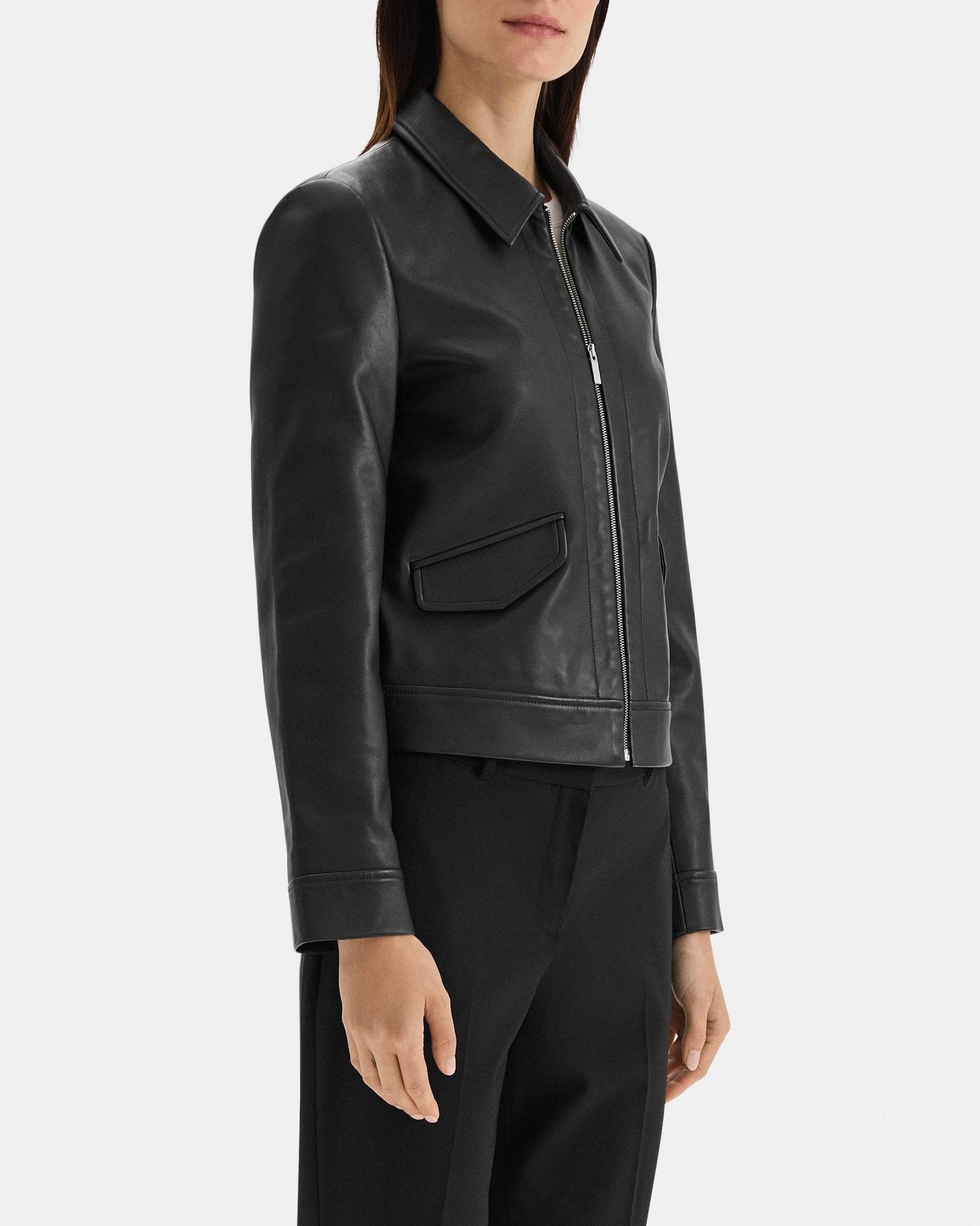 Short Zip Jacket in Leather Product Image