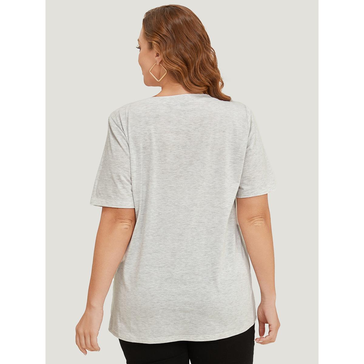 Plus Size Letter & Floral Print Slightly Stretchy Graphic Tee LightGray Women Casual Natural Flowers Dailywear T-shirts BloomChic 26/4X Product Image