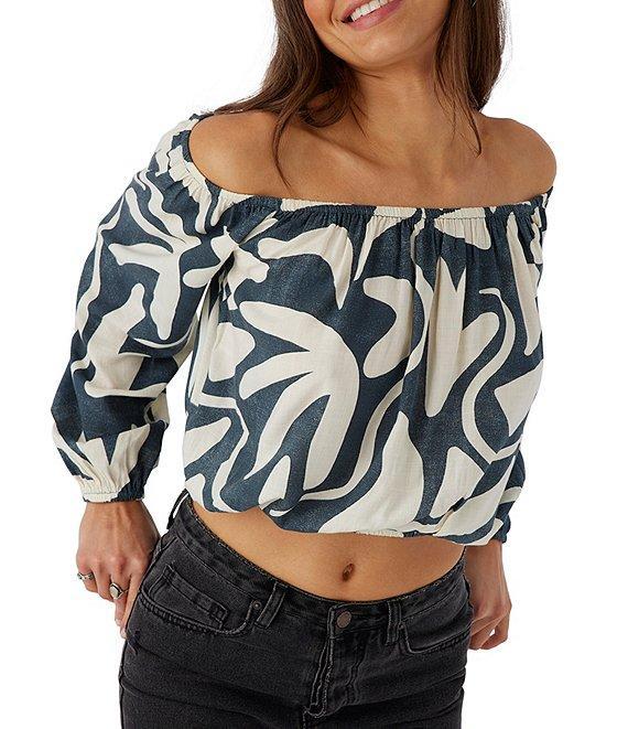 O'Neill Keyara Off-The-Shoulder Long Sleeve Printed Crop Top Product Image