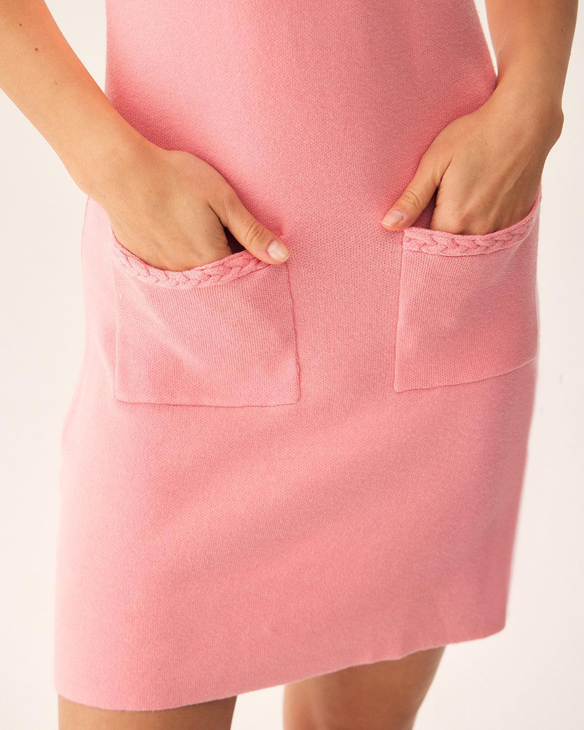 Pink Mock Neck Pocket Sweater Dress Product Image