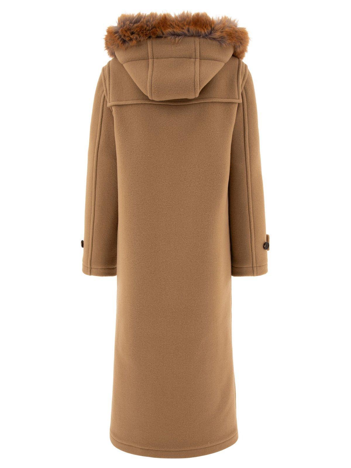 BURBERRY Faux Fur Trim Wool Duffle Coat Coats Beige In Brown Product Image