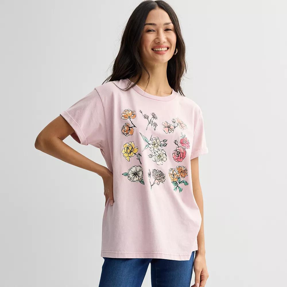 Women's Abstract Flowers Graphic Tee, Size: Large, Bleached Pink Product Image