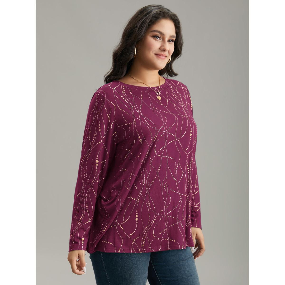 Plus Size Polka Dot Contrast Round Neck T-shirt RedViolet Women Casual Contrast Polka Dot Round Neck Dailywear T-shirts BloomChic 18-20/2X Product Image