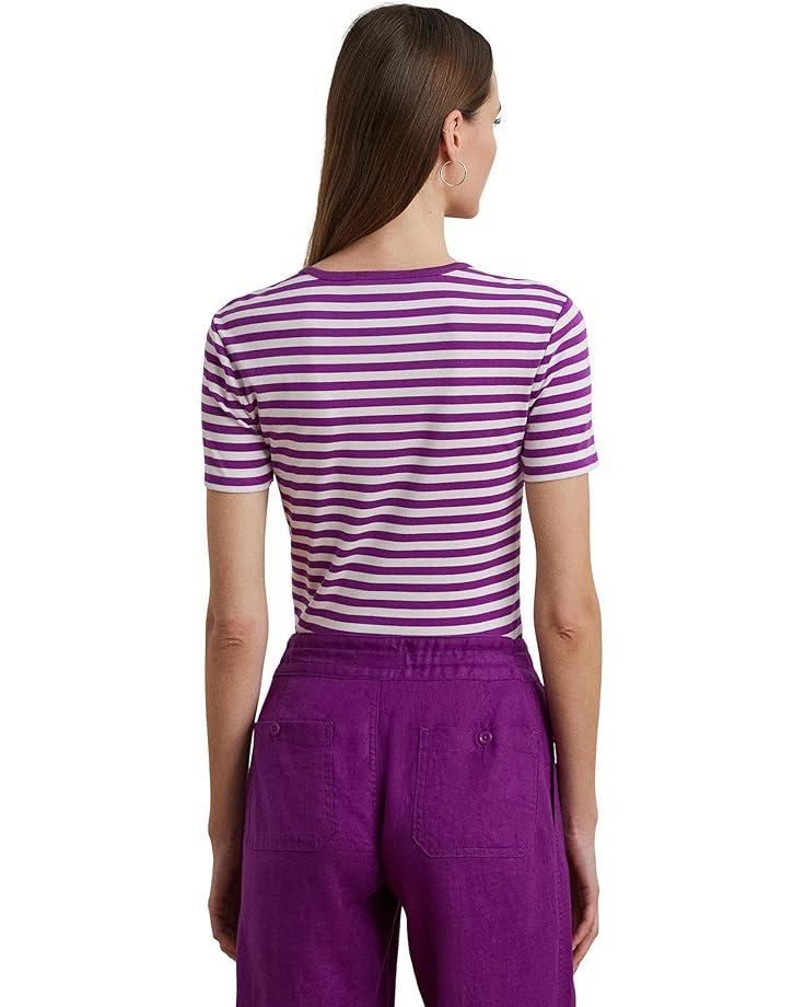 Petite Striped Stretch Cotton Crew Neck Tee Product Image