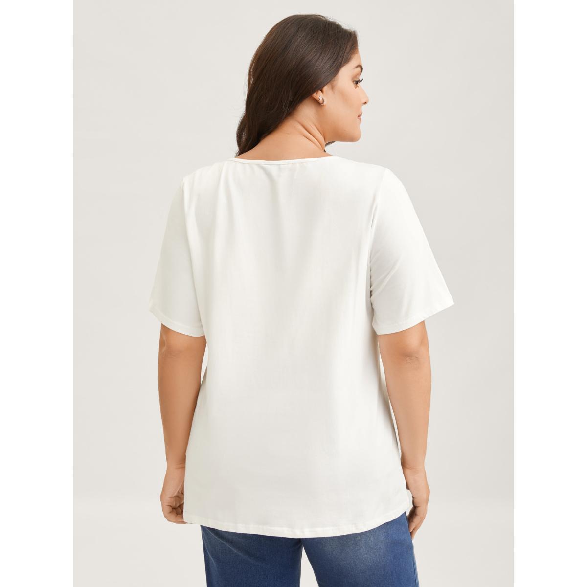 Plus Size Cotton V Neck Plain Basic T-shirt White Women Basics Non Plain V-neck Everyday T-shirts BloomChic 28/5X Product Image