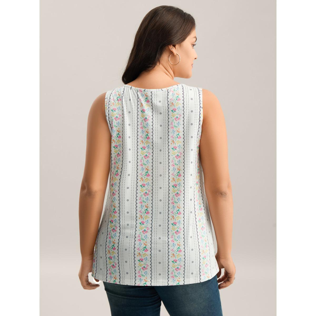 Plus Size Floral Print Panels Fitted Tank Top Women Originalwhite Non Round Neck Everyday-Casual Tank Tops Camis BloomChic 10/M Product Image