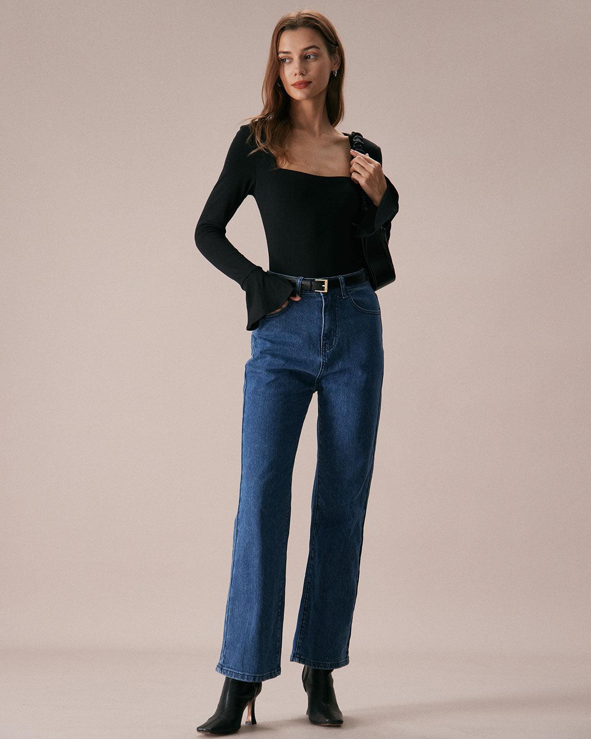 The Black Square Neck Slit Flare Sleeve Tee Product Image