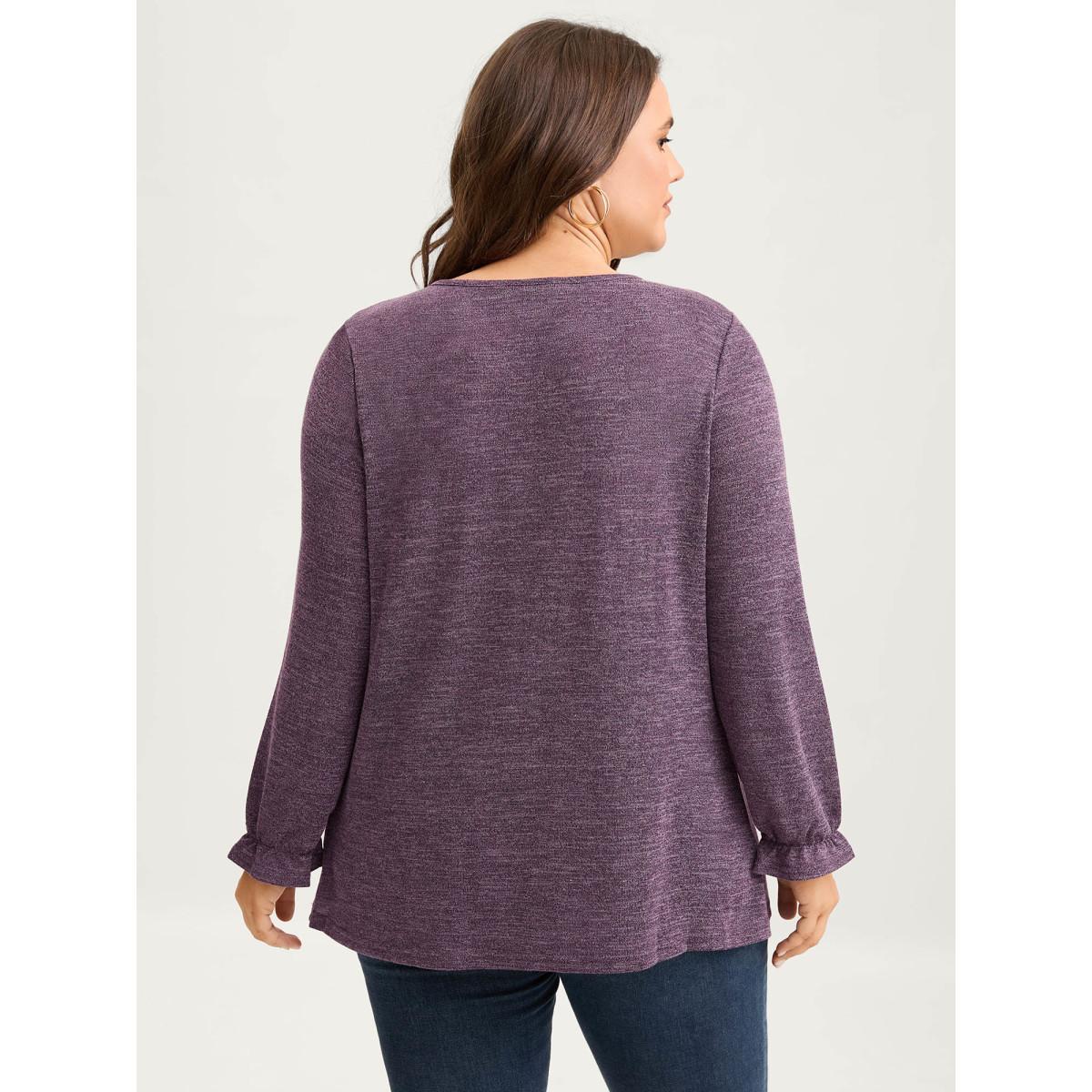Plus Size Round Neck Heather Pleated T-shirt Eggplant Women Elegant Pleated Round Neck Loose Everyday T-shirts BloomChic 14-16/1X Product Image