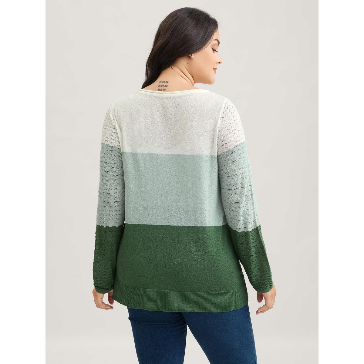 Plus Size Color Contrast Boat Neck Lightweight Pullover Moss Women Casual Loose Long Sleeve Boat Neck Everyday Pullovers BloomChic 12/L Product Image
