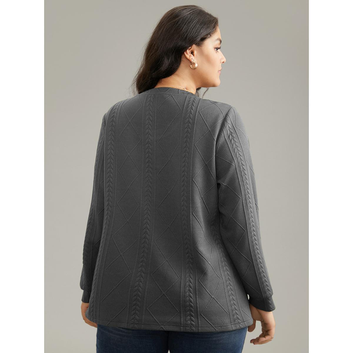 Plus Size Plain Textured Round Neck Sweatshirt Women ArmyGreen Casual Non Round Neck Everyday Sweatshirts BloomChic 18-20/2X Product Image