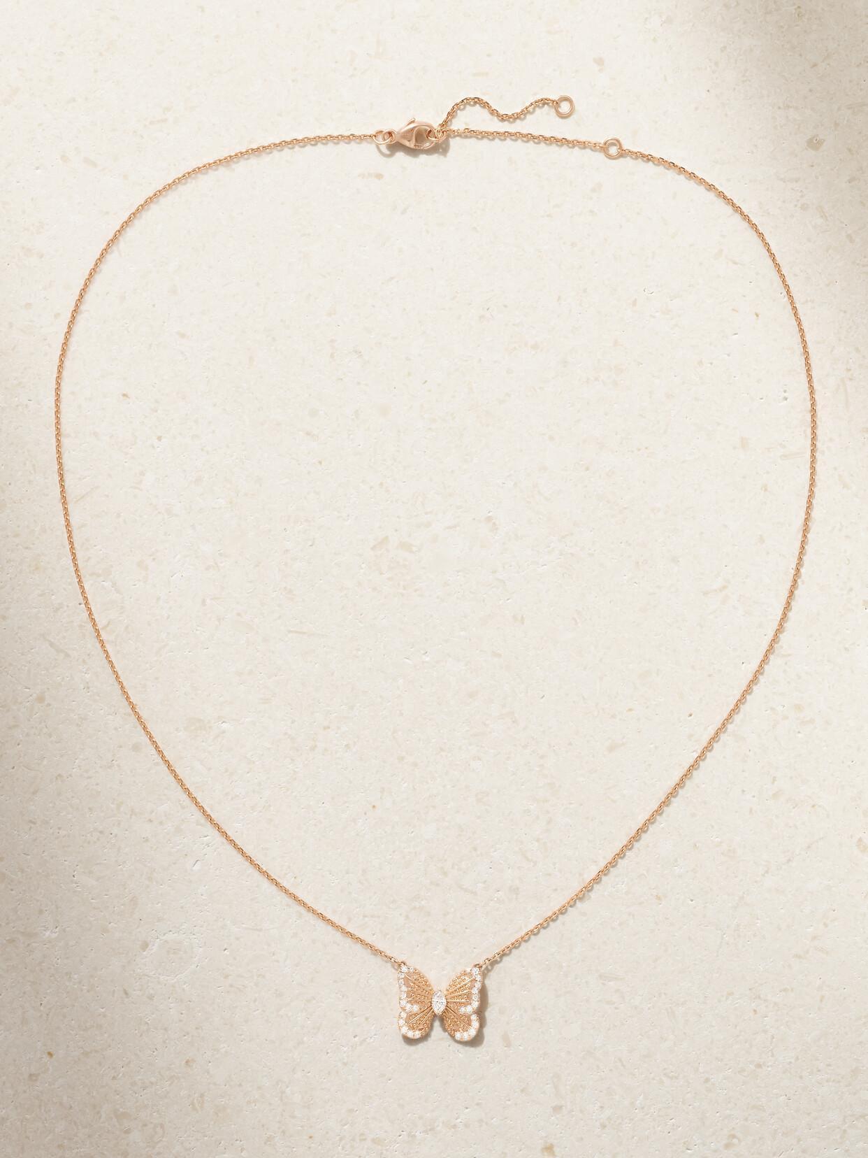 DE BEERS Portraits Of Nature Butterfly 18-karat Rose Gold Diamond Necklace Product Image
