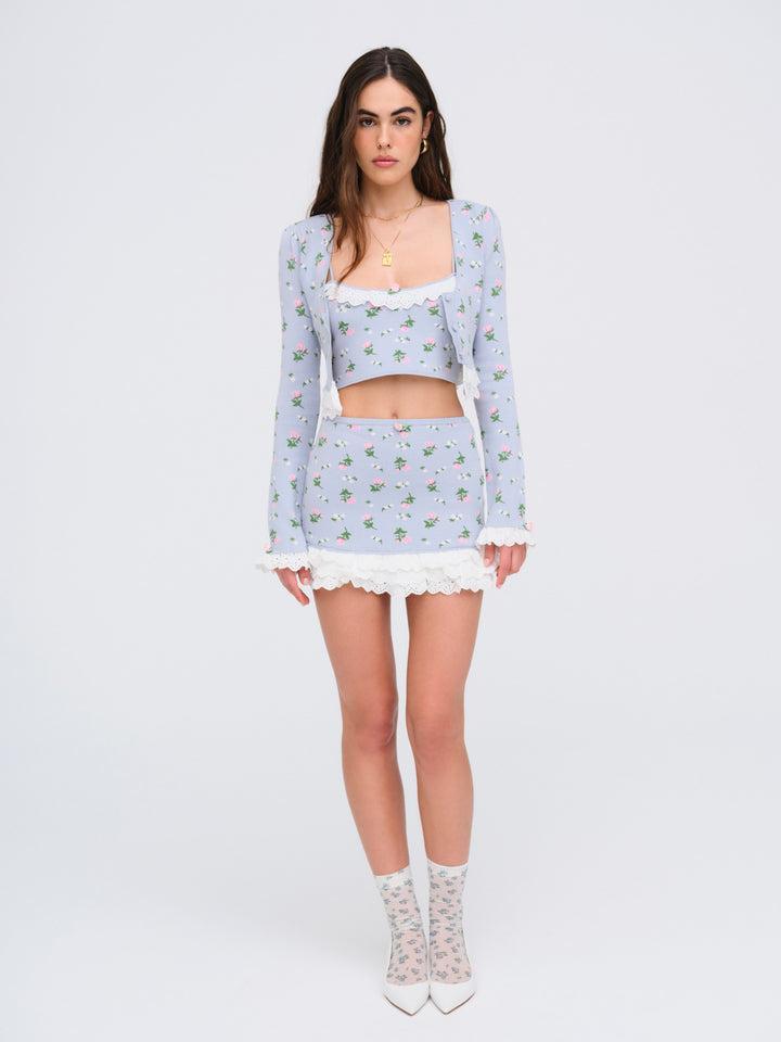 Amalia Knit Mini Skirt — Blue Product Image