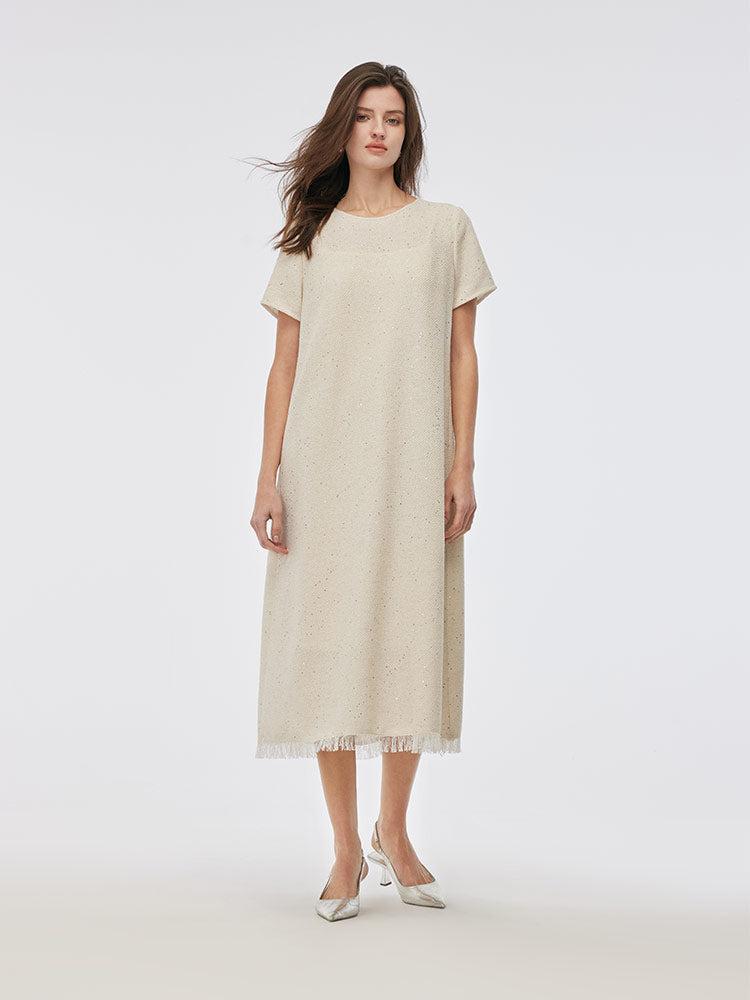 Tweed Sequins Fringed Edge Women Maxi Dress With Slip Dress Product Image