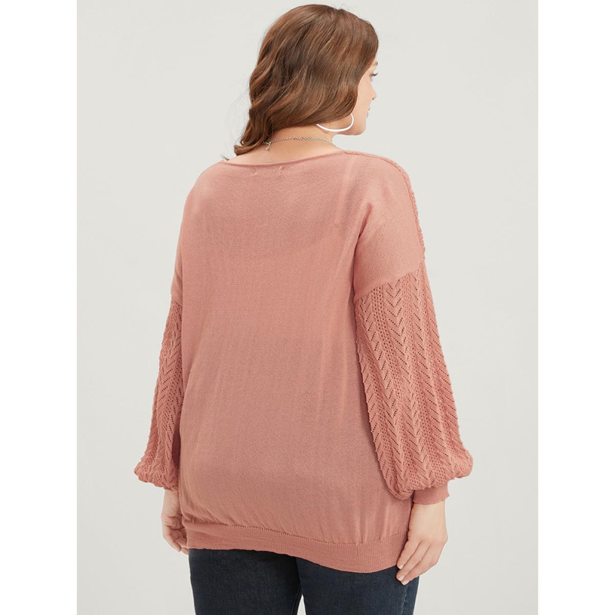 Plus Size Plain Super Soft Knit Lantern Sleeve Wrap Knit Top Chocolate Women Casual Loose Long Sleeve Deep V-neck Dailywear Pullovers BloomChic 28/5X Product Image