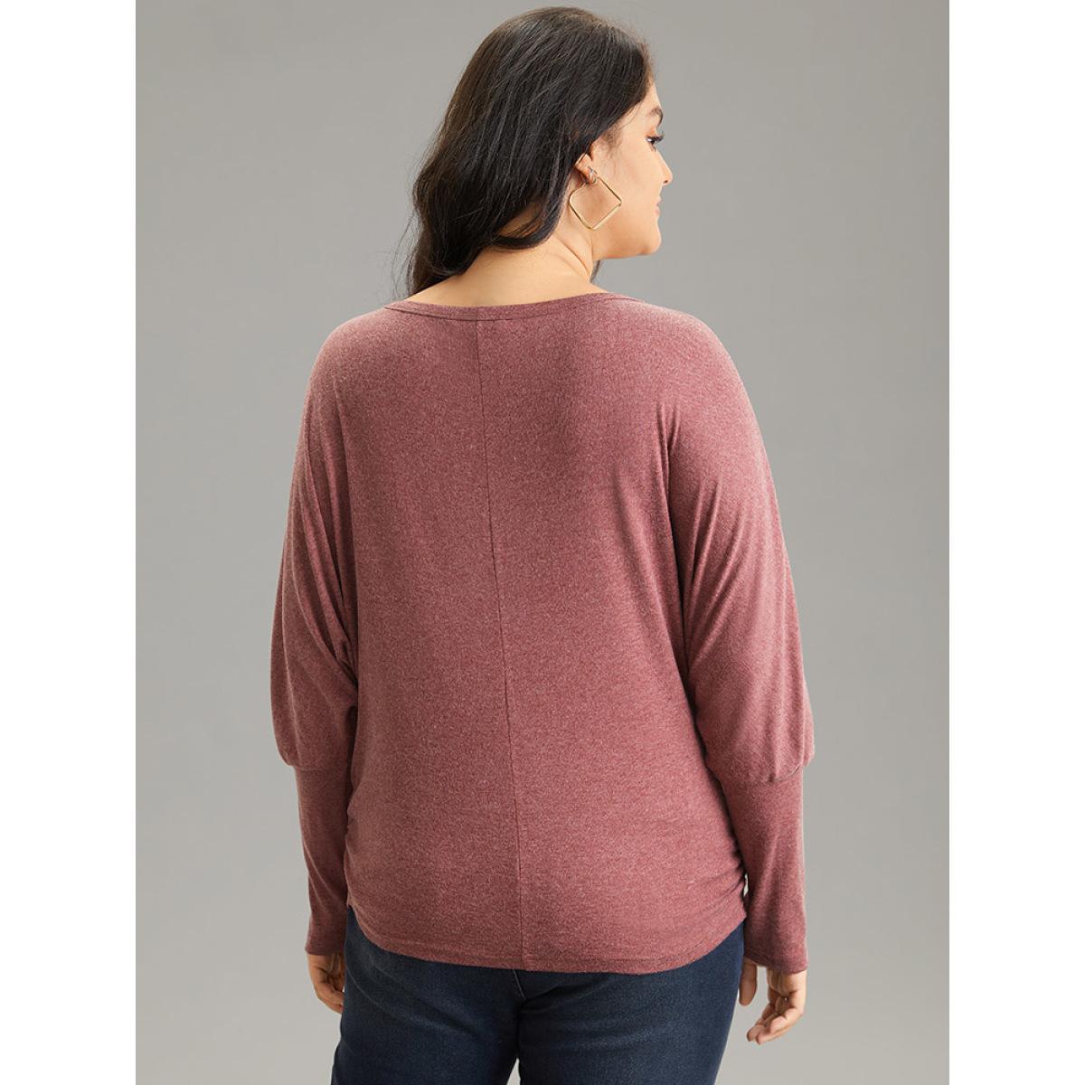 Plus Size Solid Heather Keyhole Batwing Sleeve T-shirt Russet Women Casual Plain Plain Keyhole Cut-Out Everyday T-shirts BloomChic 26/4X Product Image