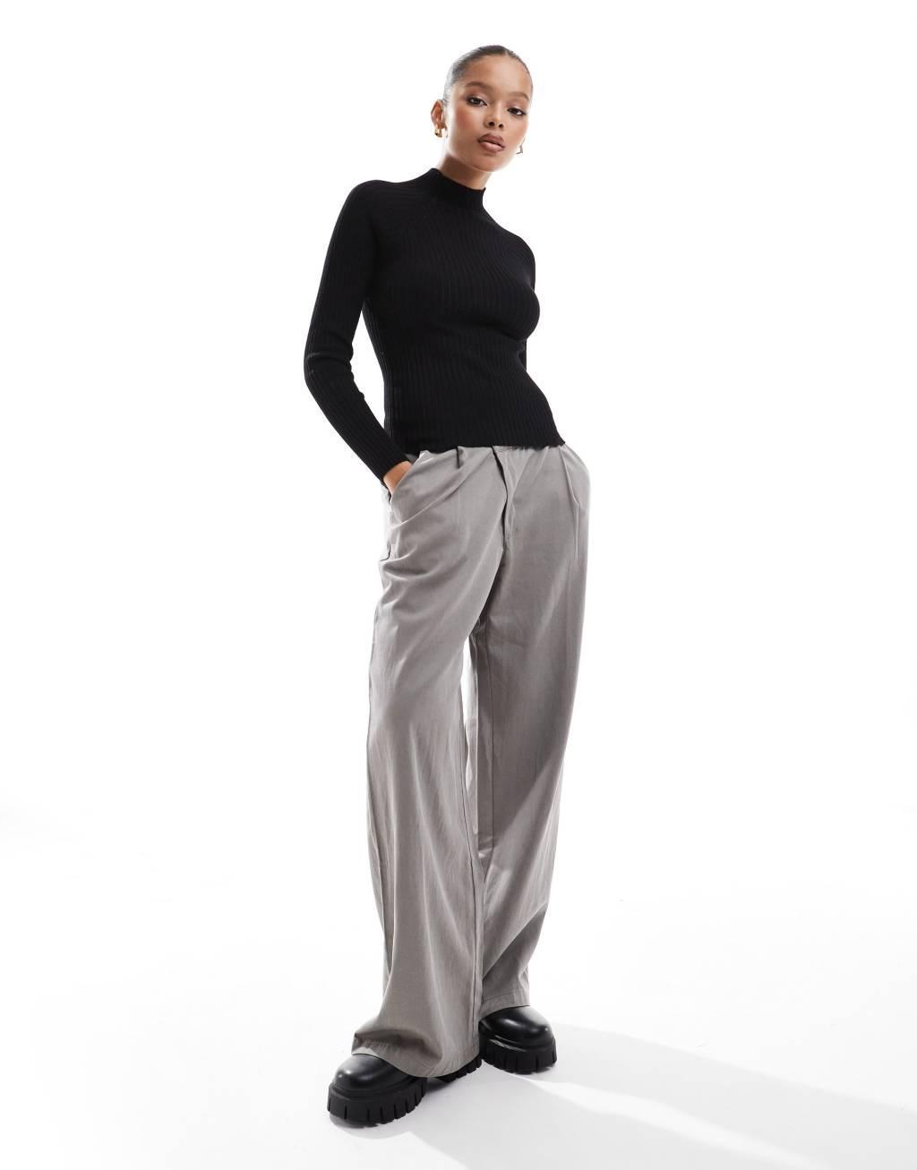 Stradivarius ribbed sweater in black Product Image