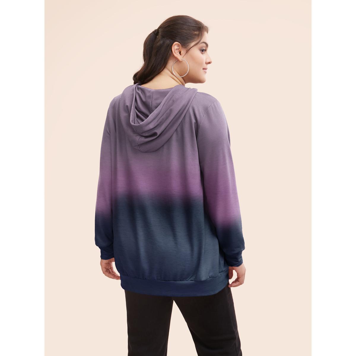 Plus Size Ombre Pocket Drawstring Hooded Sweatshirt Women Teal Casual Elastic cuffs Hooded Everyday Sweatshirts BloomChic 18-20/2X Product Image