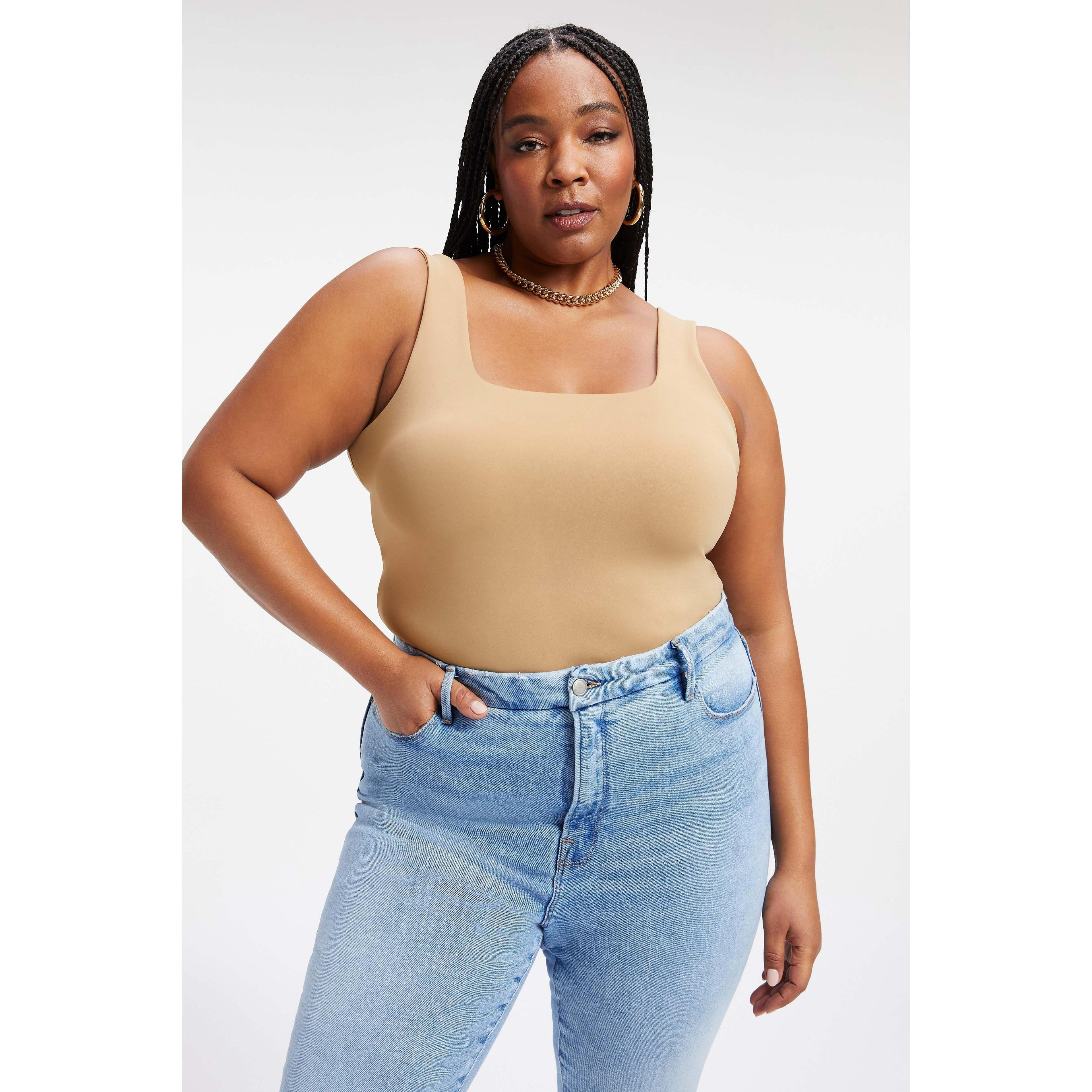 Good American Plus Size Scuba Knit Modern Square Neck Sleeveless Wide Strap Tank Bodysuit Product Image